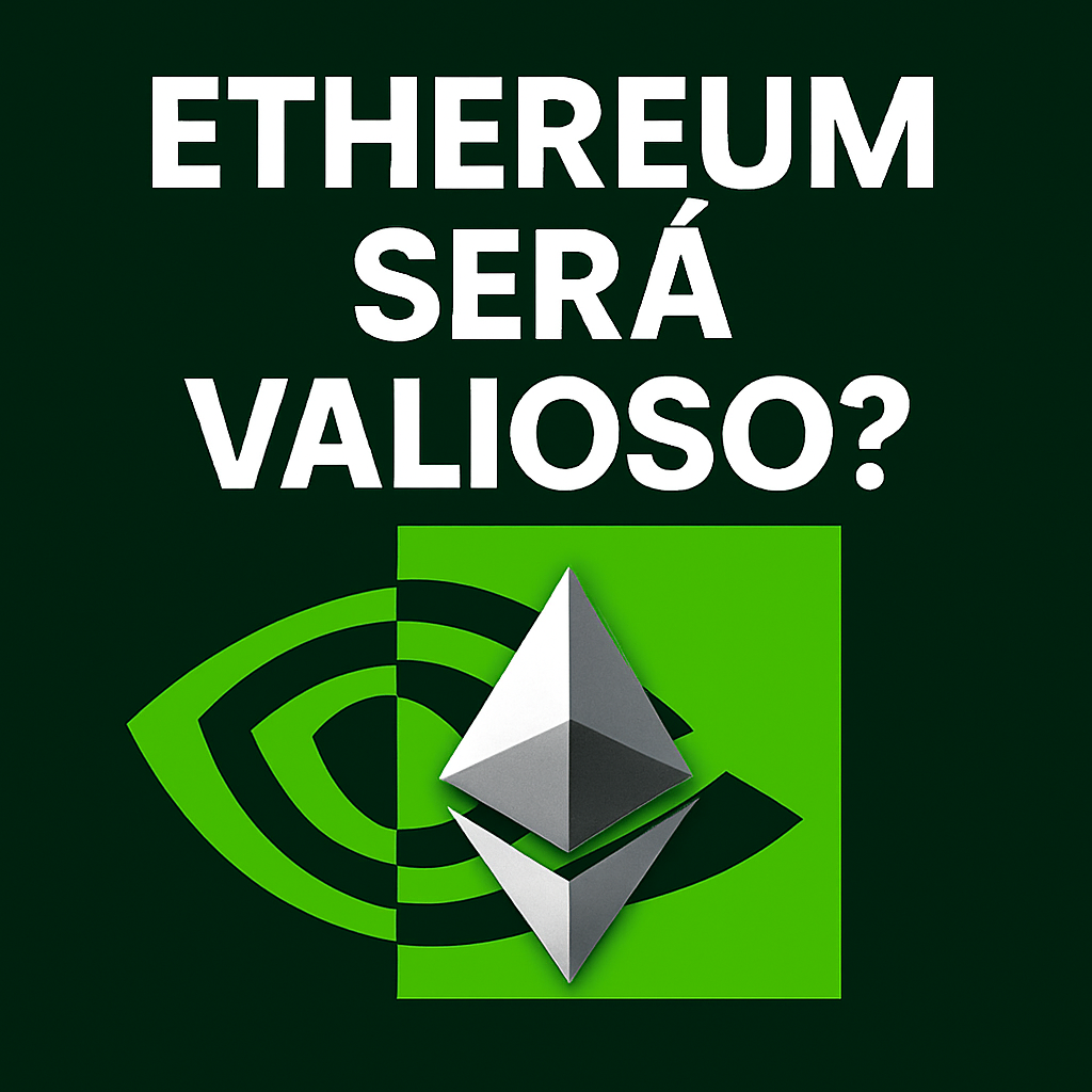 Imagem com fusão entre o logo da Nvidia e o símbolo do Ethereum, representando a valorização institucional do ativo digital.