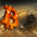 Stablecoins adicionam US$ 4 bilhões enquanto símbolo do Bitcoin é perfurado por flechas entre um touro e um urso, representando a pressão sobre criptoativos voláteis nas exchanges.