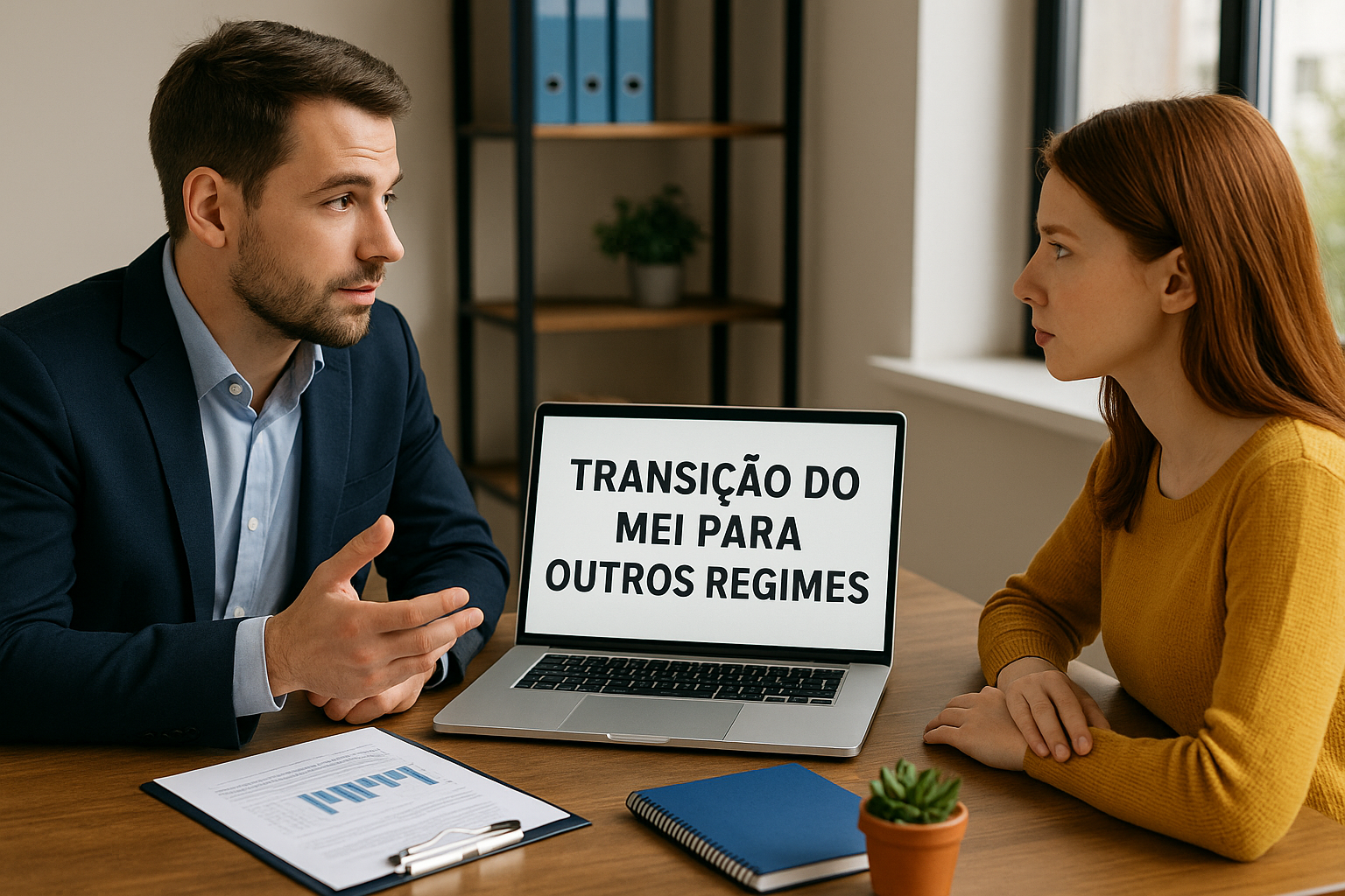 Reunião entre empresários analisando a transição do MEI para regimes tributários mais avançados.